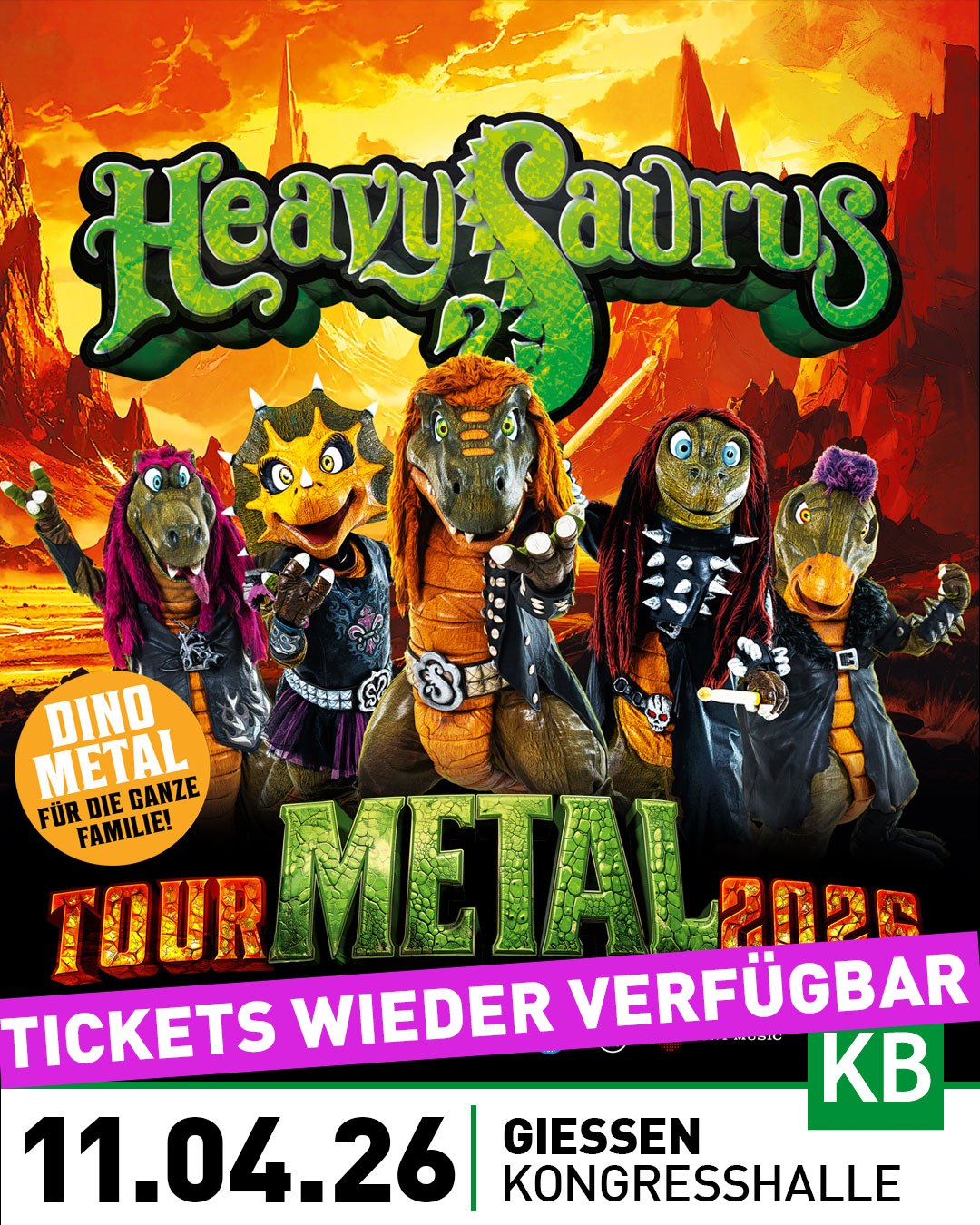 🦖 Fans von Heavy Saurus aufgepasst! 🦖

Kurz vor Ostern haben wir richtig gute News für euch 🐣🔥

Die Show am 11.04. war eigentlich schon ausverkauft – ABER:
Aus produktionstechnischen Gründen konnten wir nochmal ein kleines Restkontingent an Tickets freigeben! 🙌

Heißt für euch: Jetzt nochmal die Chance auf Dino-Metal live! 🤘🦕

🎟️ Hier sichern: https://konzertbuero-bahl.reservix.de/p/reservix/event/2442922